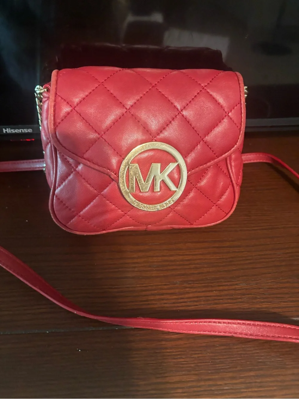 Michael Kors Red Quilted Crossbody with Gold MK Logo